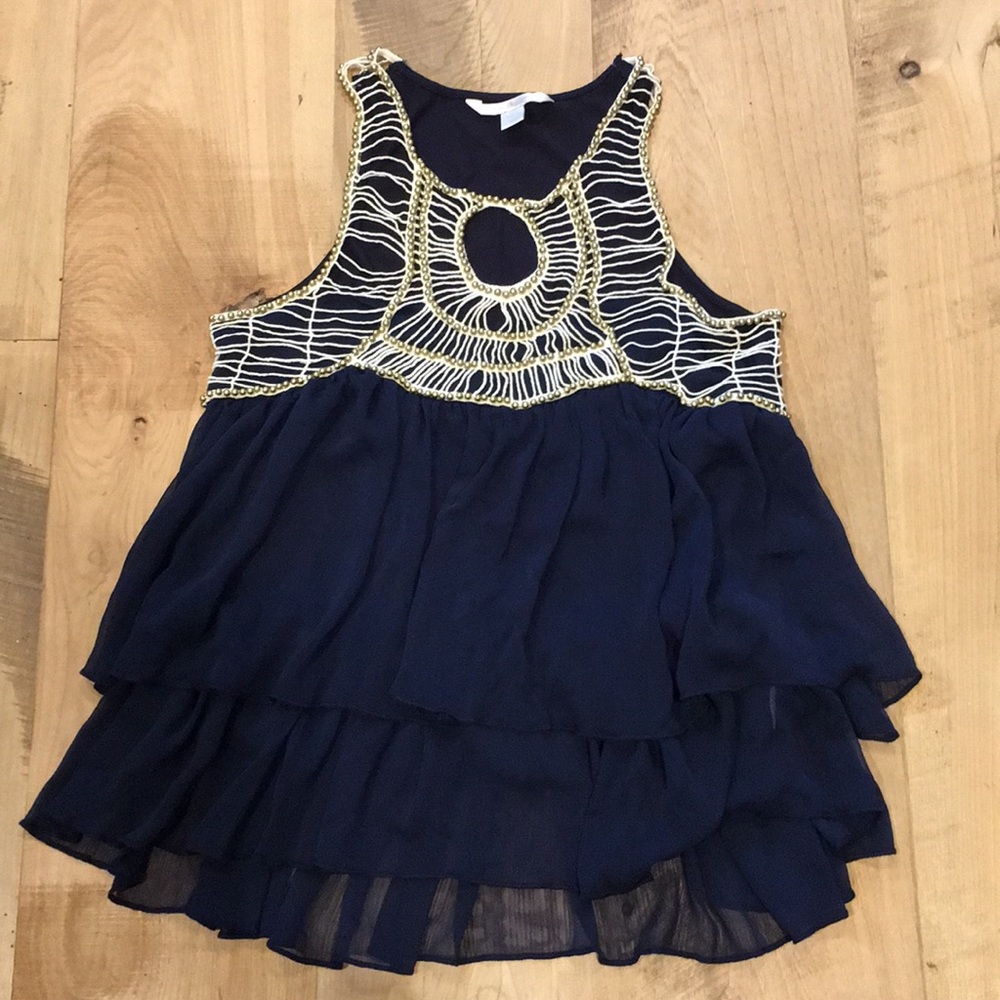 BOSTON CROCHET BEADED FLOUNCE BLOUSE TANK SM-MED